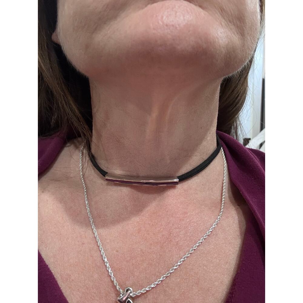 Minimalist Black Cord Choker w/ Silver Bar | a.n.a Adjustable Necklace Y2K